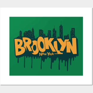 New York Brooklyn - Brooklyn Schriftzug - Brooklyn Logo mit skyline Posters and Art